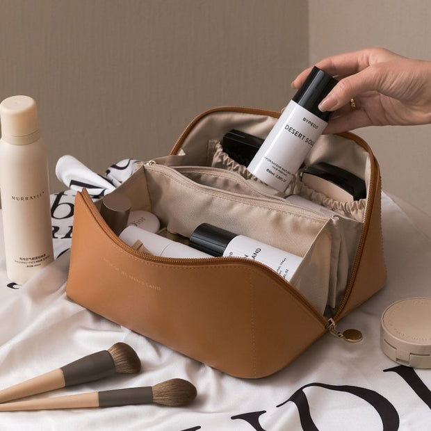 Women Cosmetic Bag Plaid Toiletries Travel Storage Bag PU Leather Portable Waterproof Organizer Makeup Bag