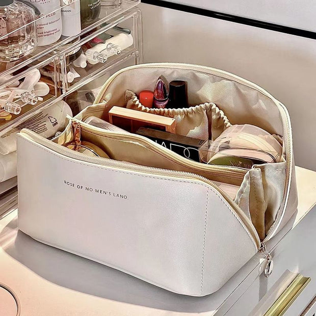 Women Cosmetic Bag Plaid Toiletries Travel Storage Bag PU Leather Portable Waterproof Organizer Makeup Bag